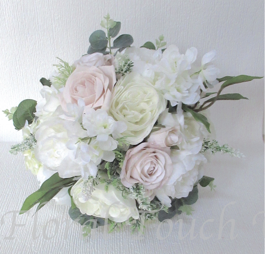 artificial blush weddng bouquet, blush wedding flowers, artificial wedding flowers in blush